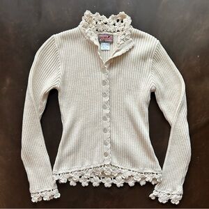 April Cornell cotton blend crochet Cream Knit Cardigan- small